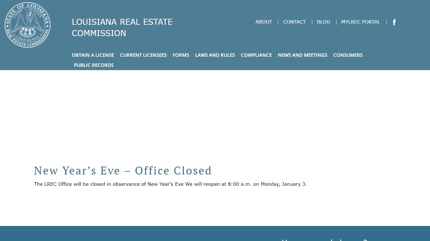 New Year’s Eve – Office Closed – LREC